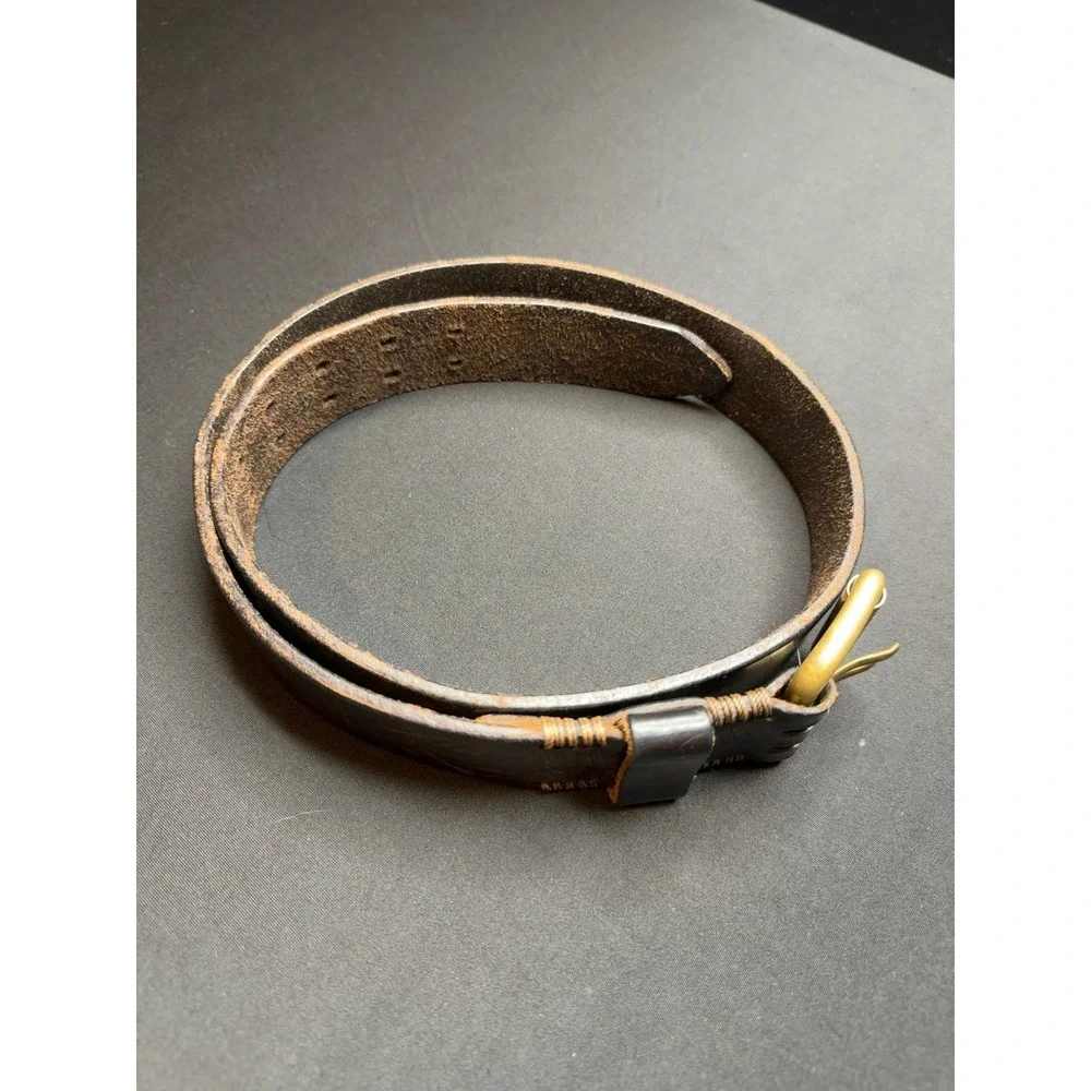 Vintage Abercrombie & Fitch Mens Leather Belt 32 Solid Brass Buckle USA Made
